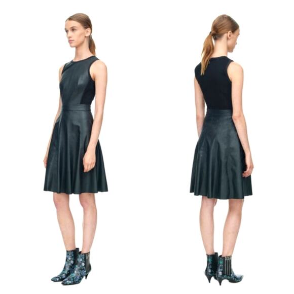 Rebecca Taylor Dress Sleeveless Vegan Leather Fit Flare  - Picture 1 of 7